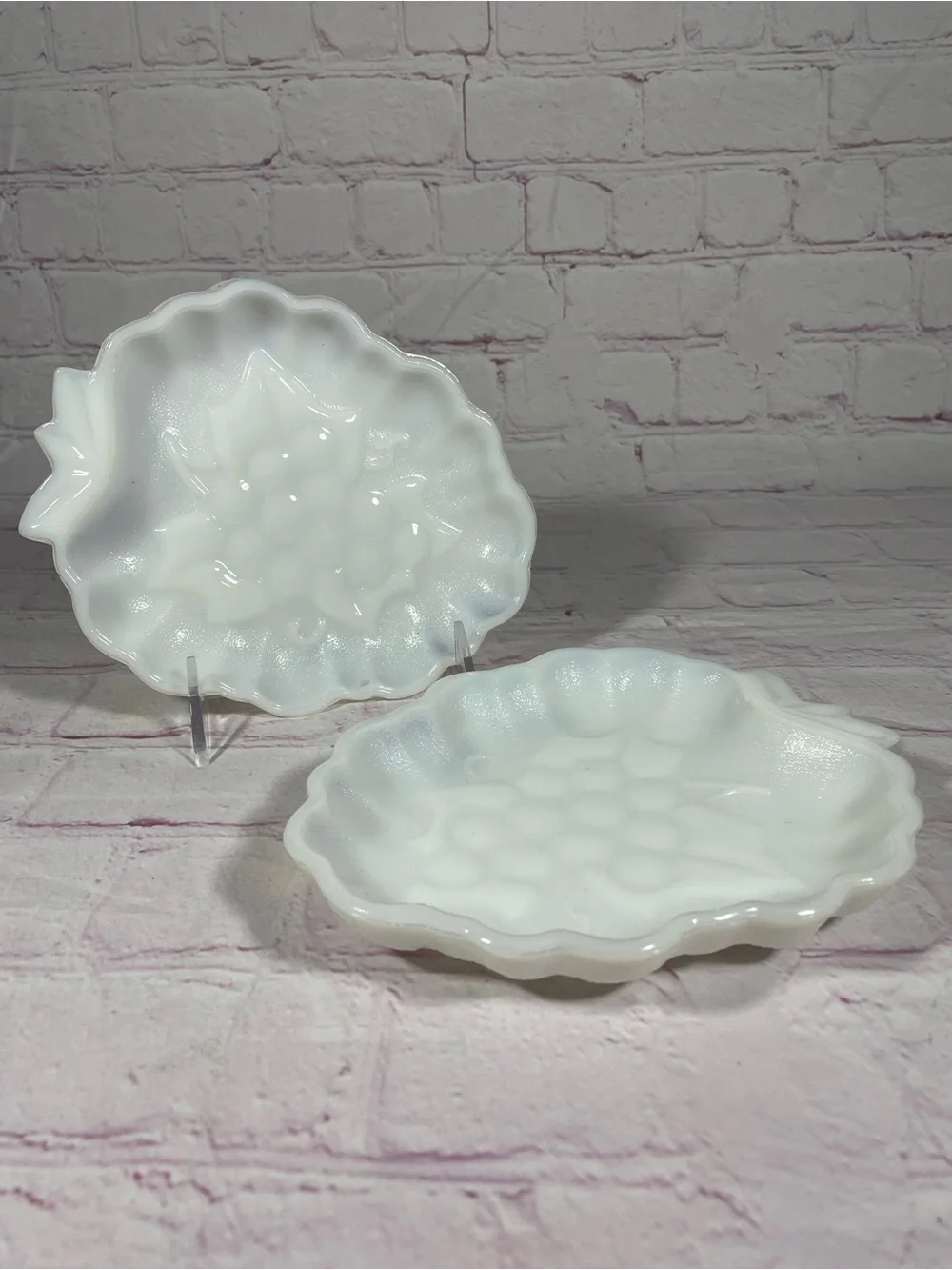 Vintage White Milk Glass Raised Grape Cluster and Leaves Candy Relish Dish Tray